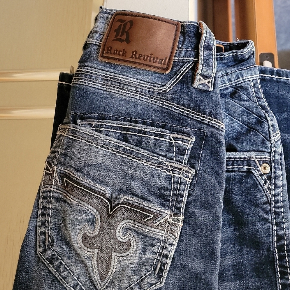 Rock Revival Dark Blue Denim with Brown Accents